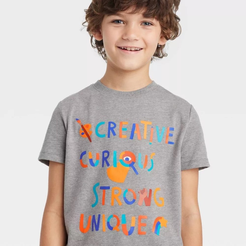 Cat & Jack Boys' Short Sleeve 'Creative Curious Strong Unique' Graphic T-Shirt